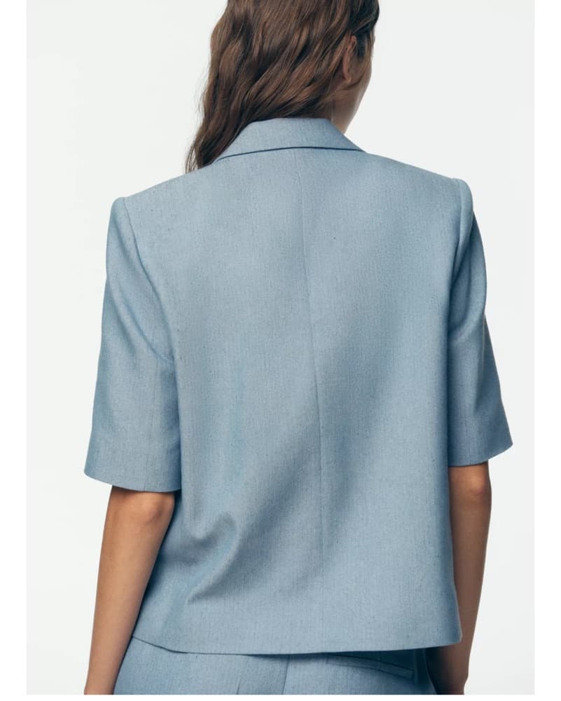 Cropped Blue Short Sleeve Blazer - Image 2