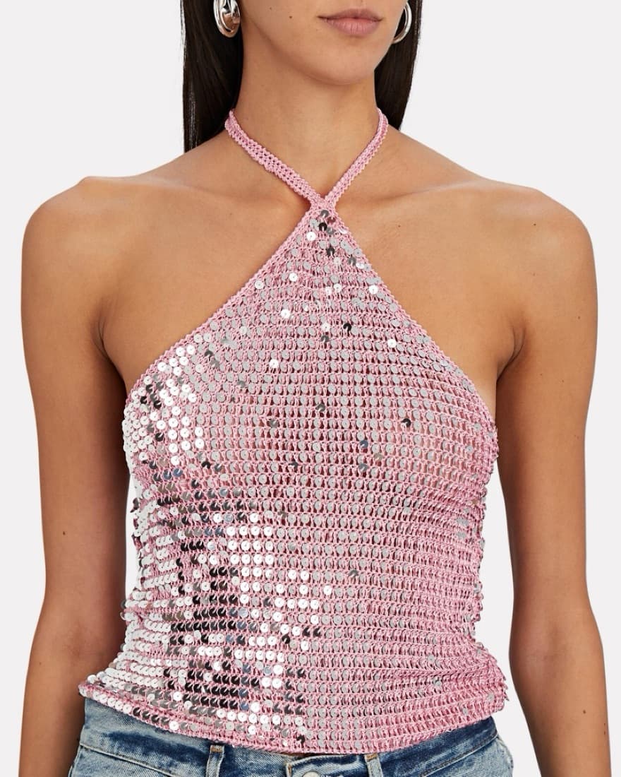 Retrofete Pink Sequin Halter Top - Image 1