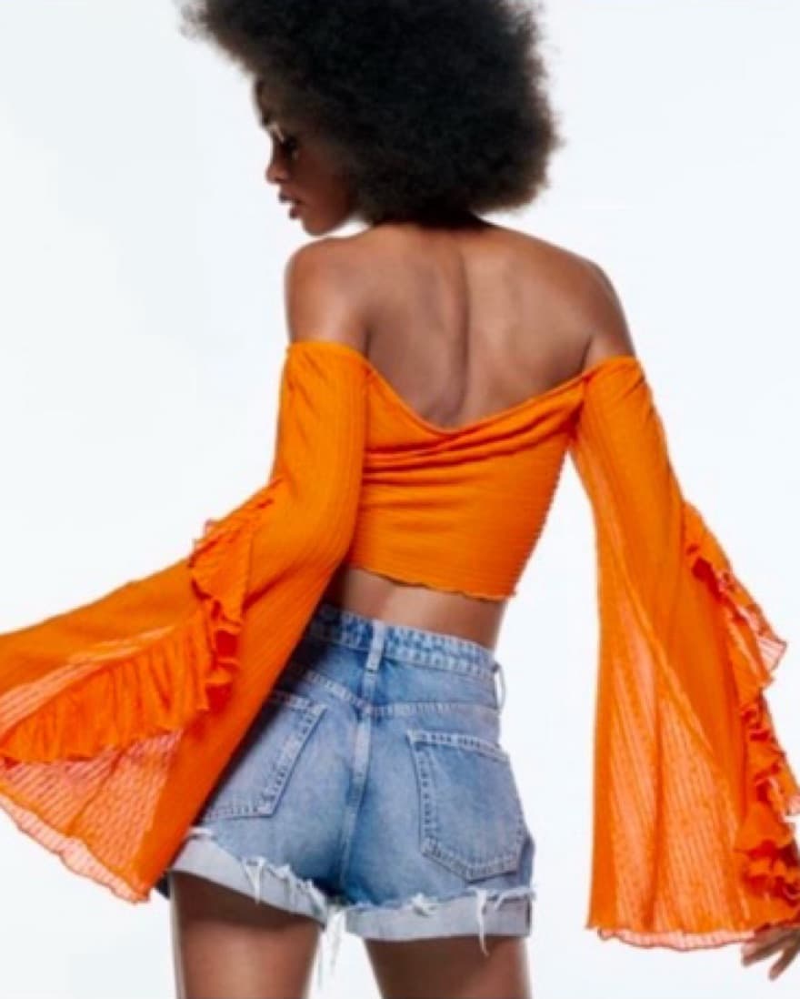 Zara Orange Ruffle Bell Sleeve Top - Image 3