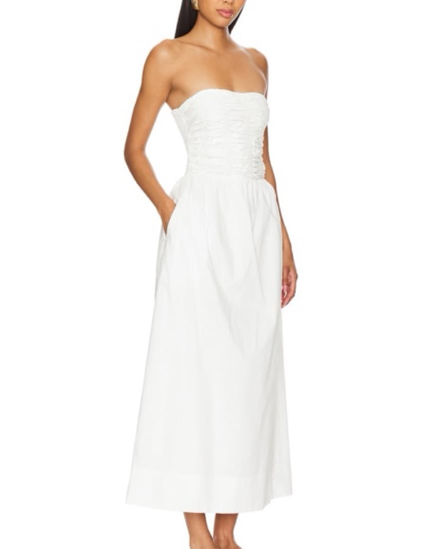 White Strapless Midi Dress - Image 3