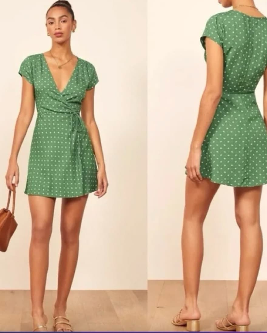 Reformation Green Wrap Dress - Image 1