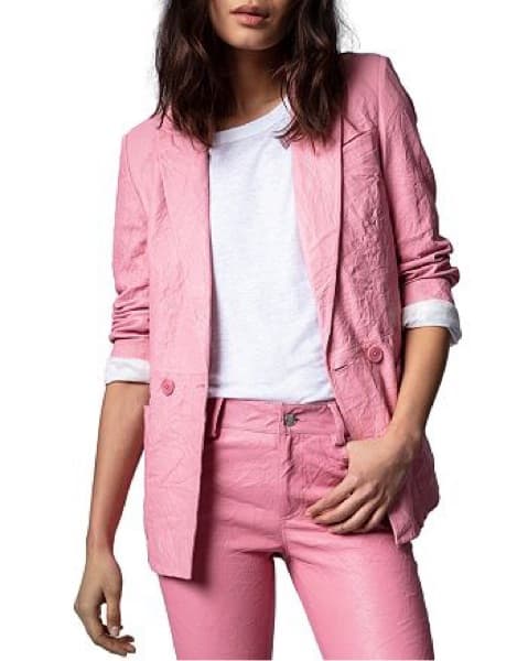 Zadig & Voltaire Pink Leather Blazer - Image 4