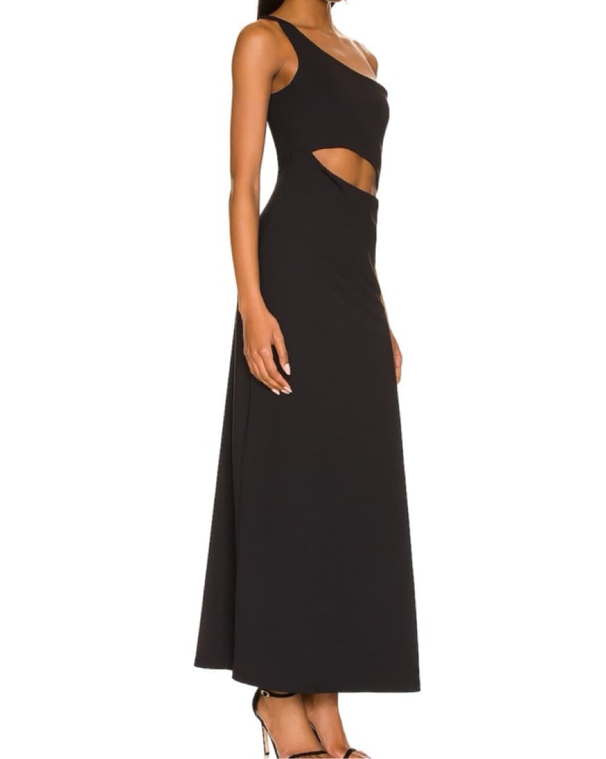 Black One Shoulder Cutout Maxi Dress - Image 2