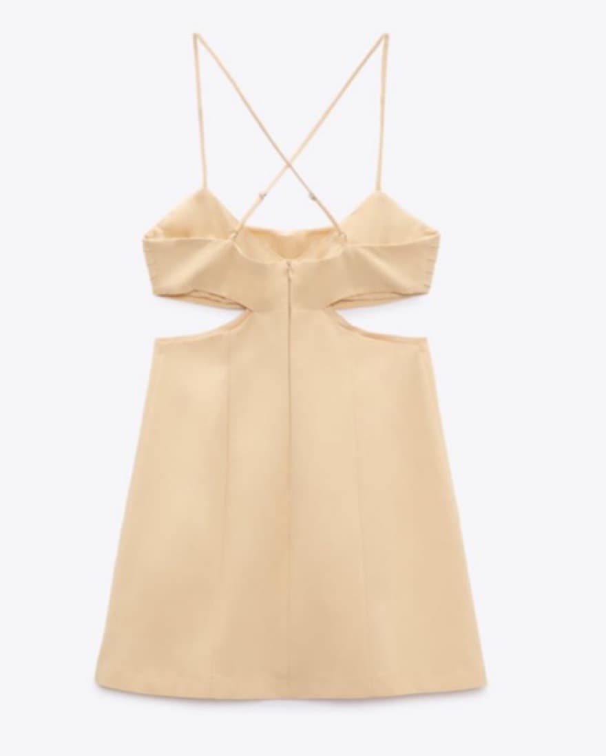 Cream Ruched Cutout Mini Dress - Image 4