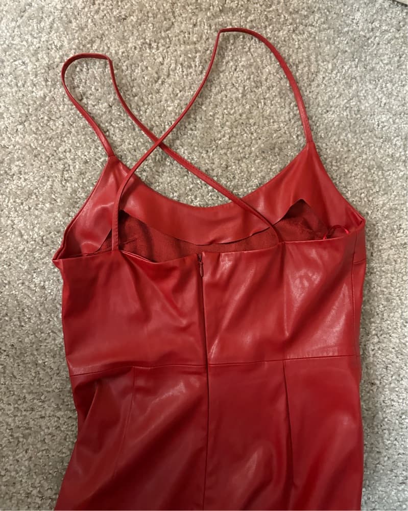 Red Long Leather Dress - Image 3