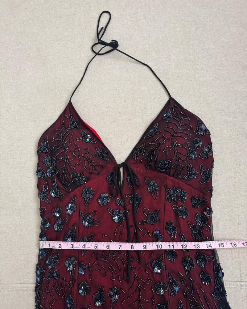 Vintage Beaded silk Scala halter dress - Image 4