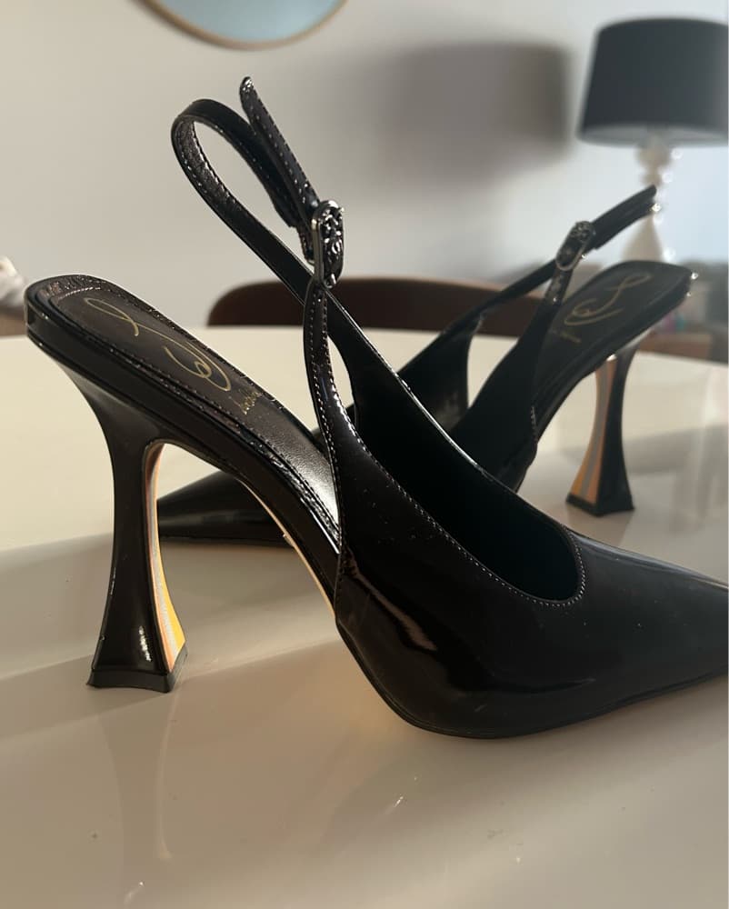 Chic BrownPatent Leather Slingback Pumps - Image 2