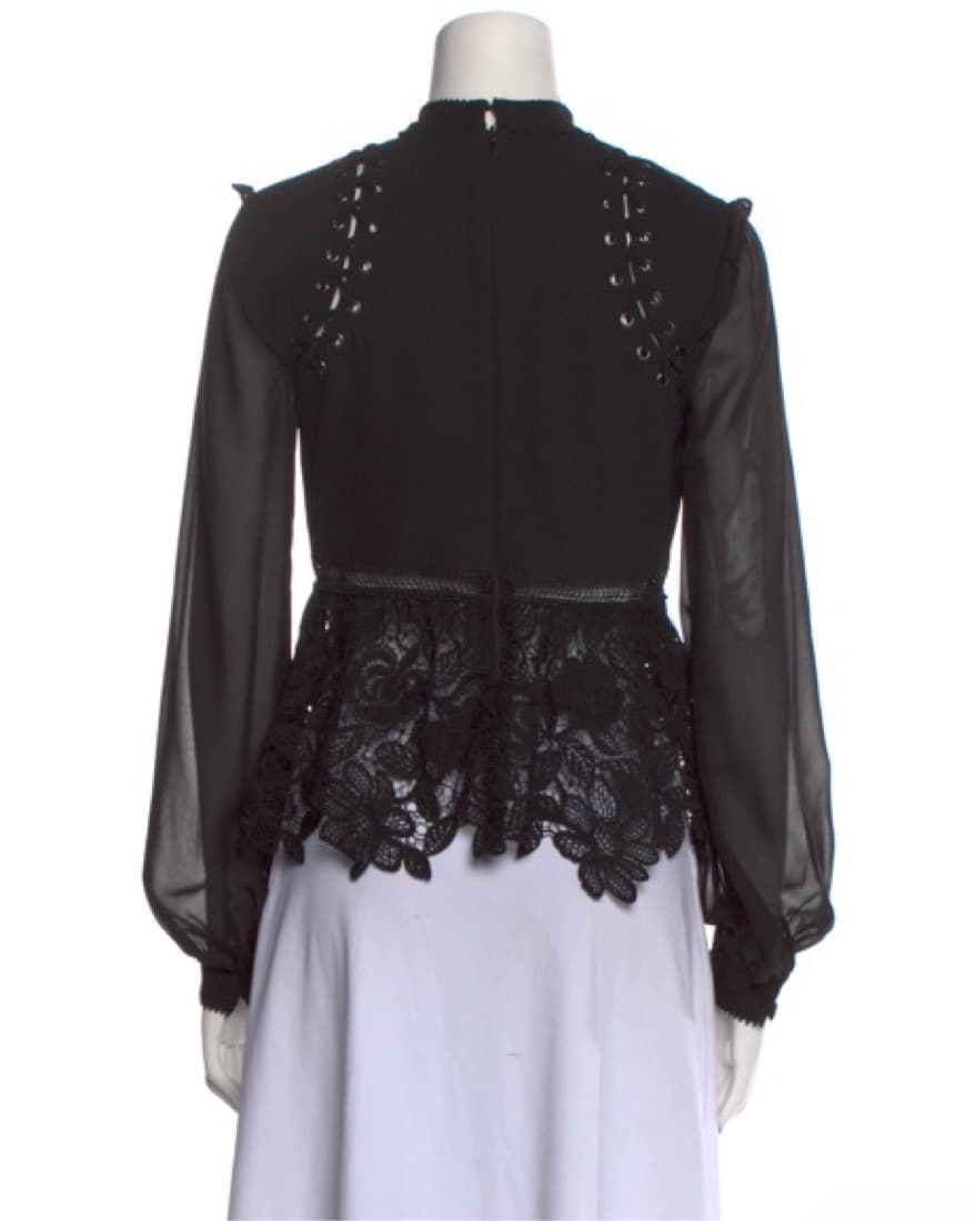 Self Portrait Black Mock Neck Blouse - Image 3