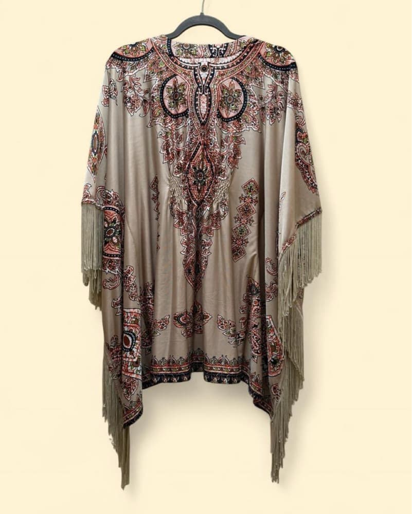 Gracia Paisley Print Fringe Poncho - Image 4