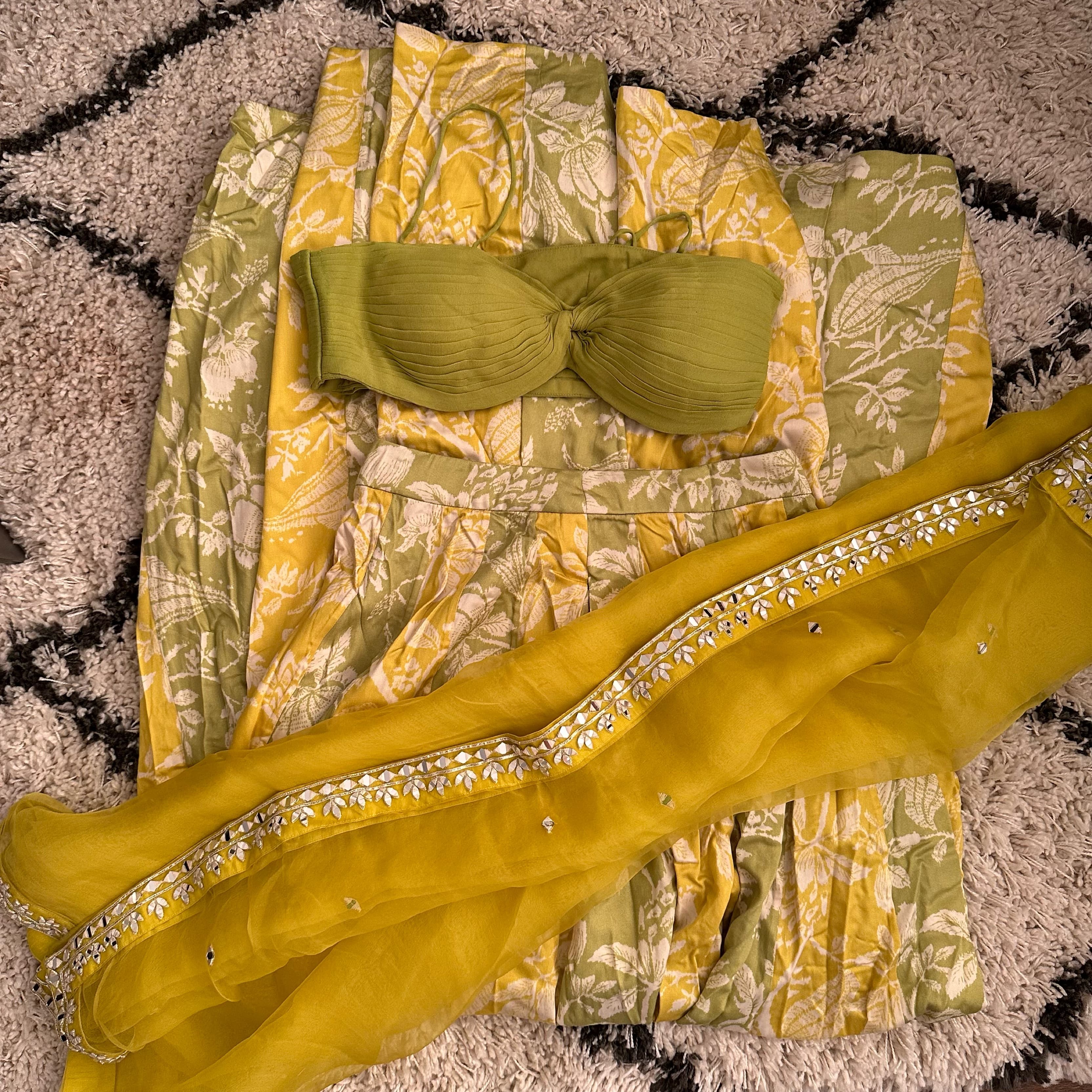 Esha Koul Yellow Green Floral Lehenga - Image 3