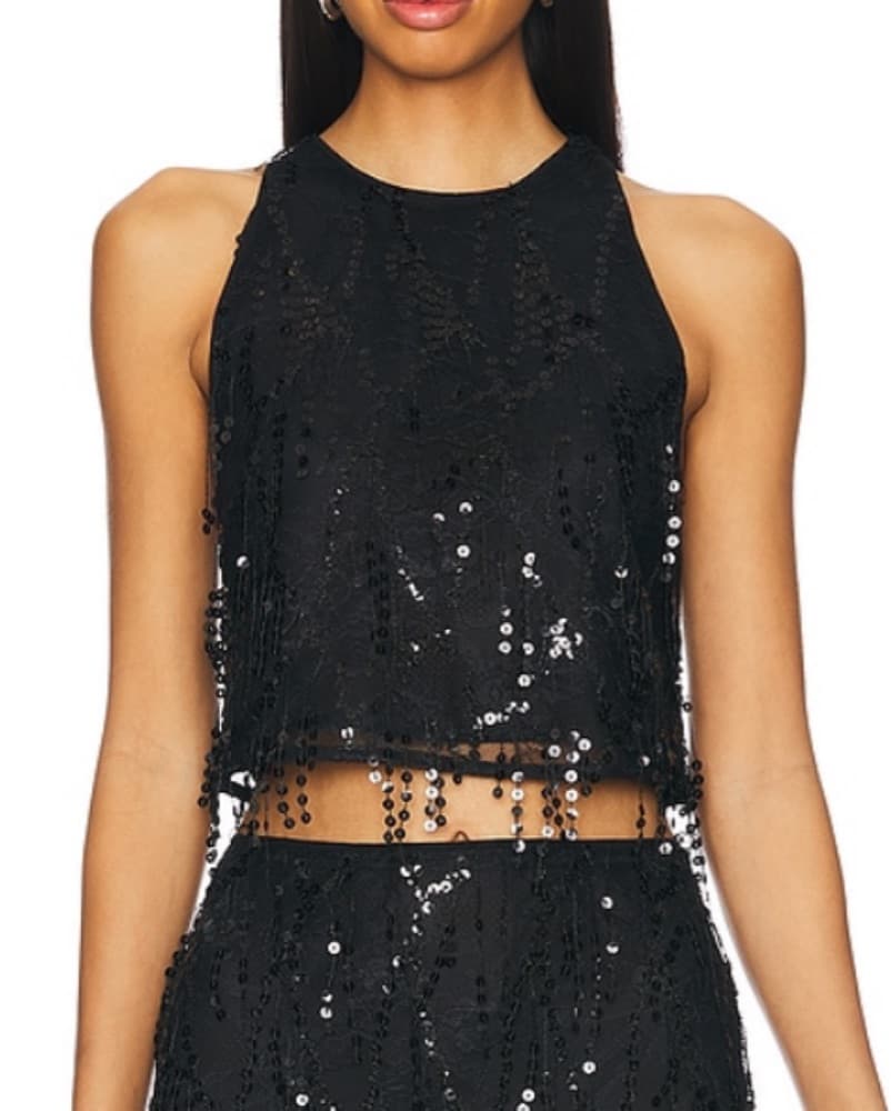 Sequined Black Crop Top  - Image 1