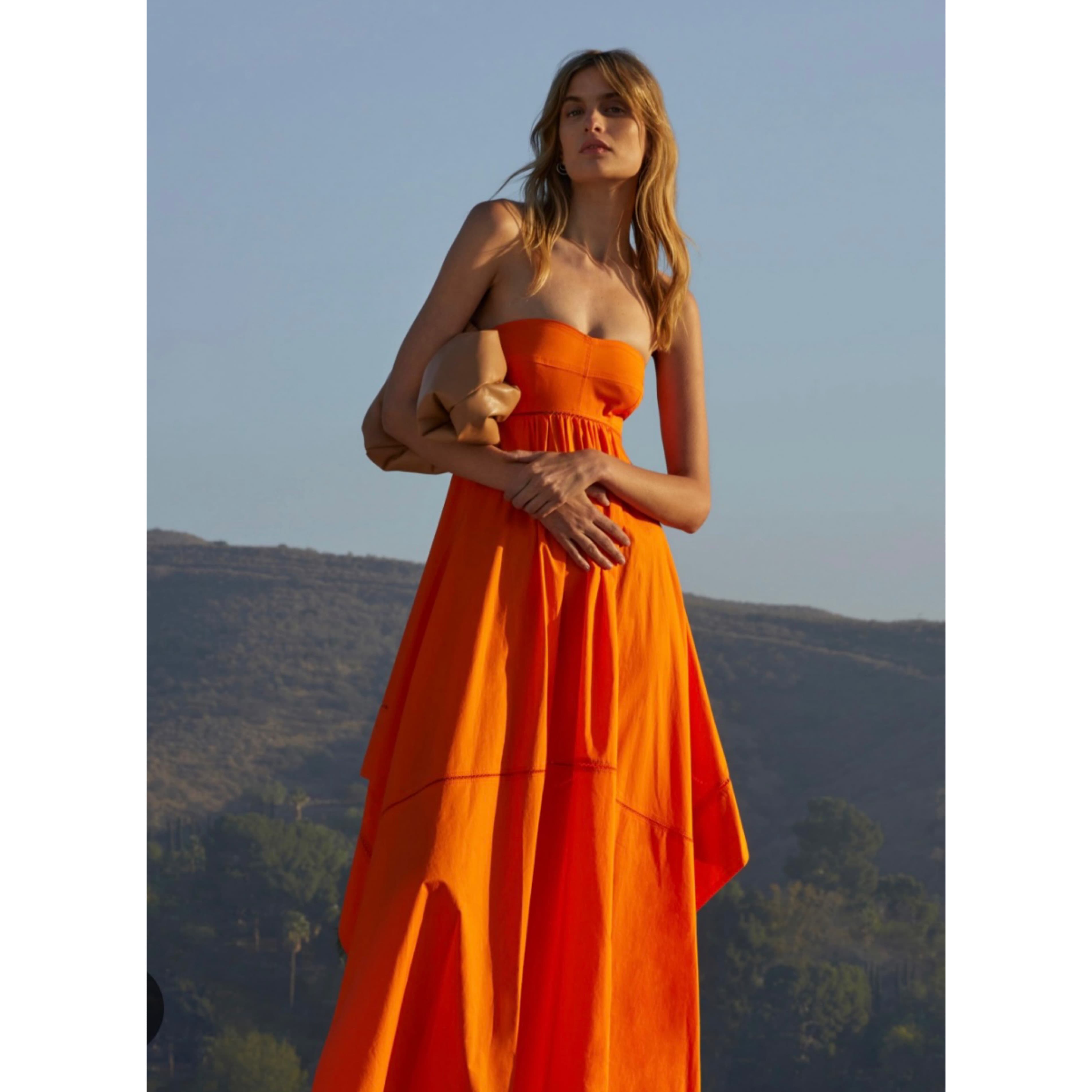 $700 ALC Tangerine Tissue Hem Dress - Image 3