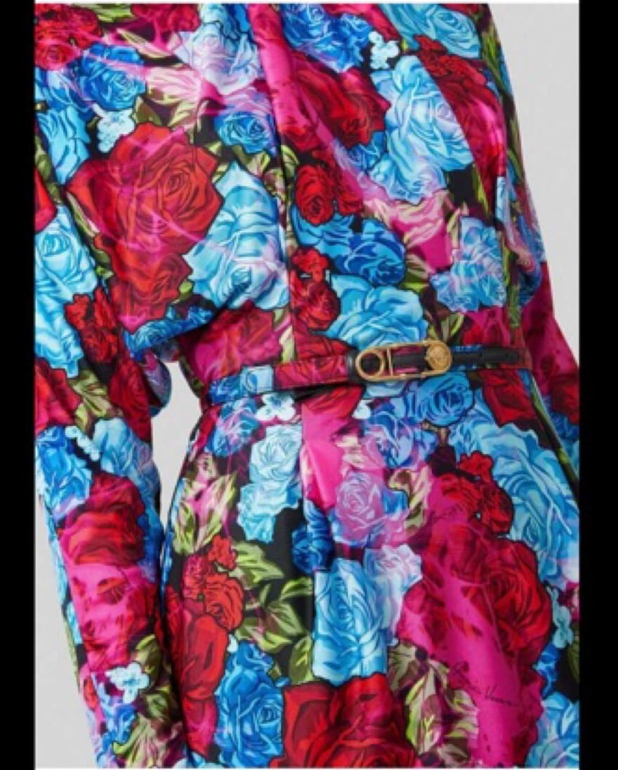Versace Rose Long Sleeve Dress With Belt - Image 4