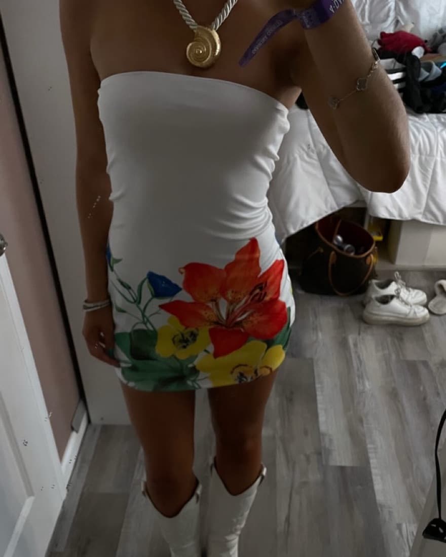 beachy floral strapless dress - Image 1
