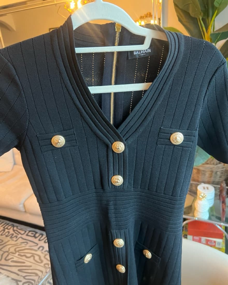 Balmain Black Knit Button Dress - Image 2