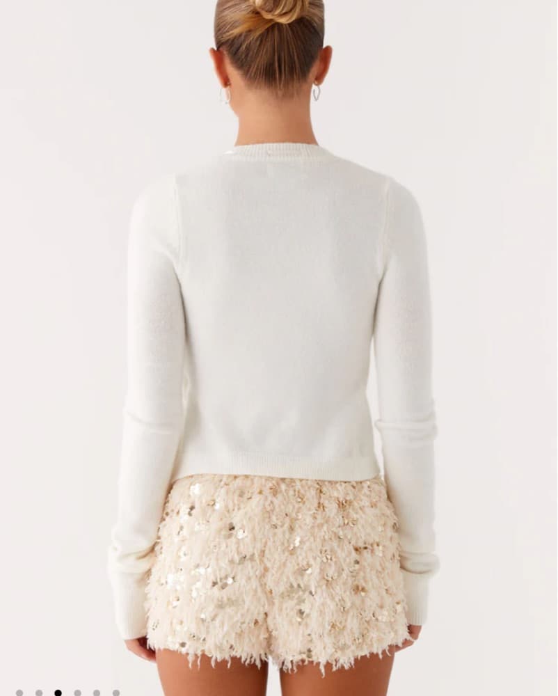 Feather White Sequin Sparkly Shorts - Image 3