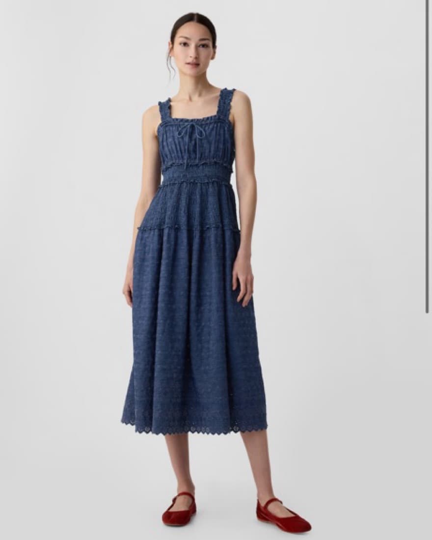 Gap × DÔEN Eyelet Denim Midi Dress - Image 1