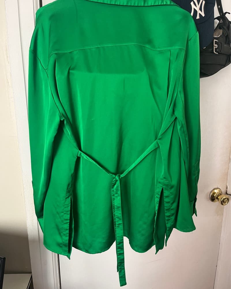 Green Silk Long Sleeve Button Down - Image 4