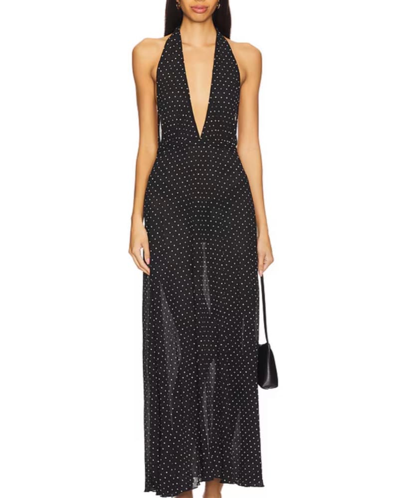 Black Polka Dot Maxi Dress - Image 1