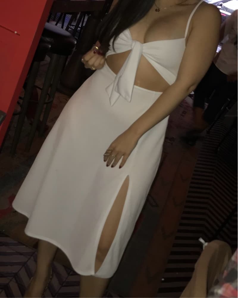 White Tie Front Split Midi Dress - Image 2