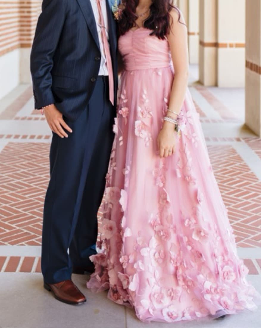 BCX Pink Applique Flowers Prom Dress - Image 1