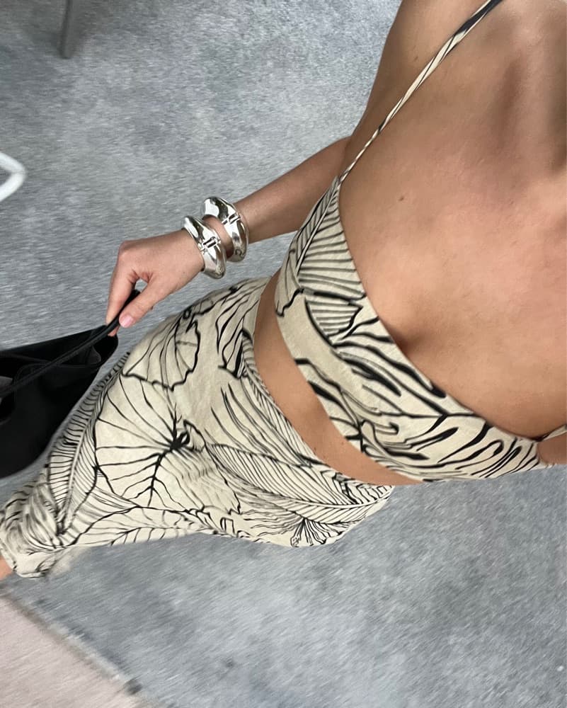 Tropical Leaf Print Skirt Set - Image 1