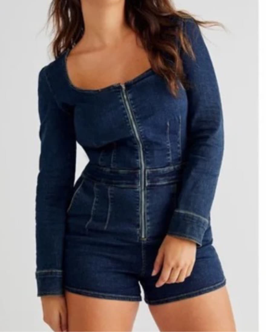Free People Long Sleeve Jean Romper - Image 2