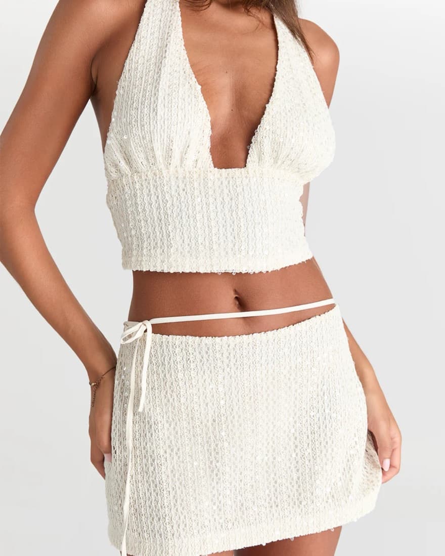 White Sequin Set- Mini skirt and Top - Image 4