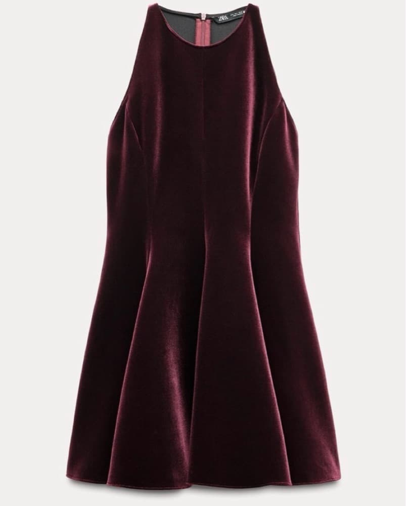 Luxurious Burgundy Velvet Halter Dress - Image 1