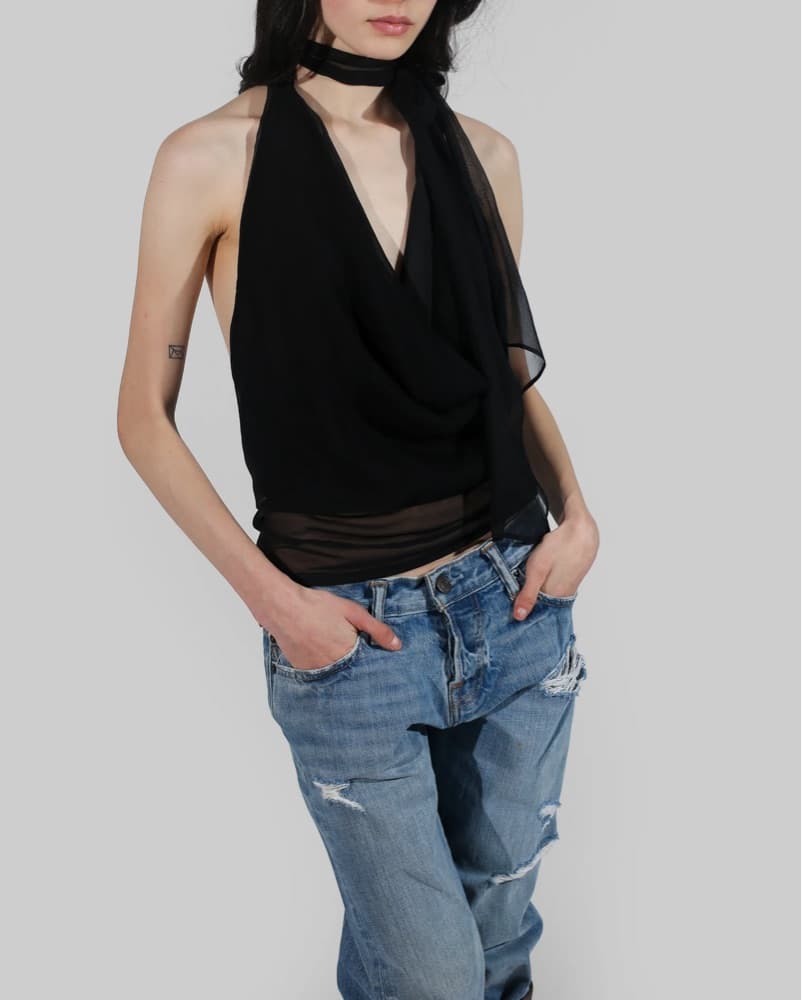 Dana foley Semi-sheer cowl neck halter - Image 1