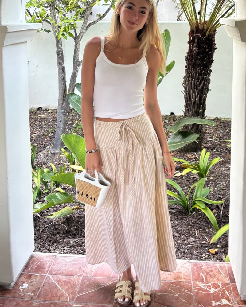 Tan Striped Drop Waist Skirt  - Image 2