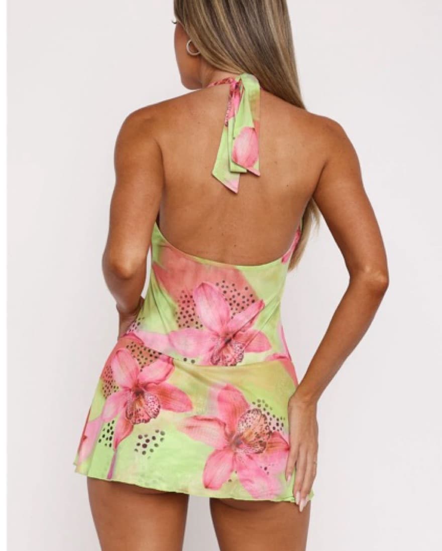 Too Extra Halter Mini Dress Lime Tropics - Image 5