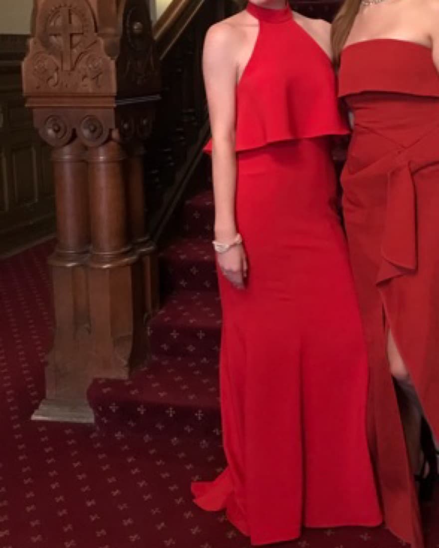 XScape Red Halter Formal Gown - Image 3