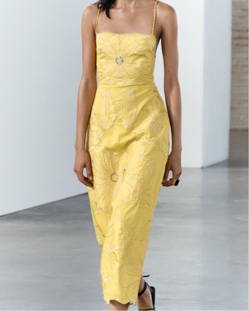 ZARA Embroidered Yellow Midi Dress - Image 6