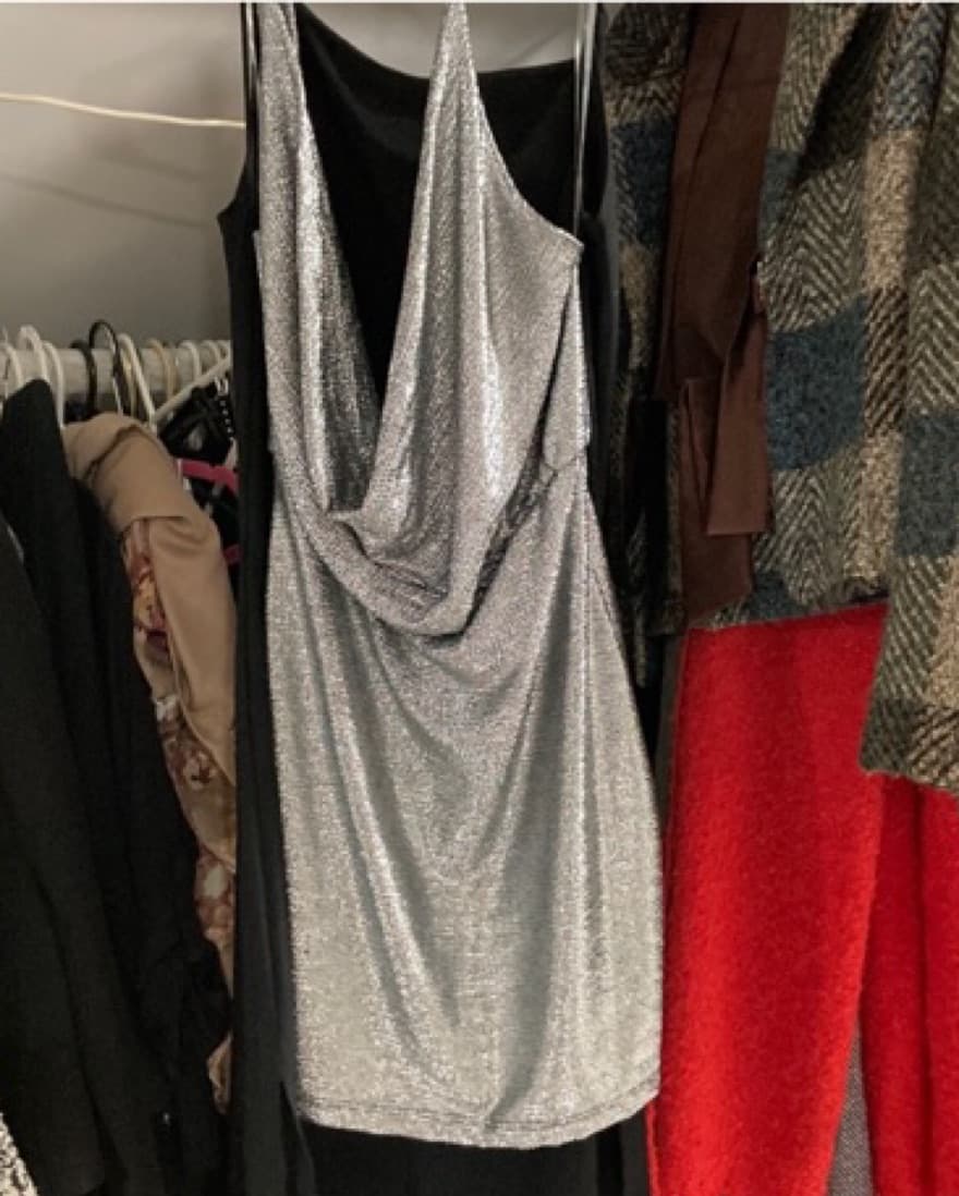 Silver Slinky Cowl Neck Open Back Dress - Image 1