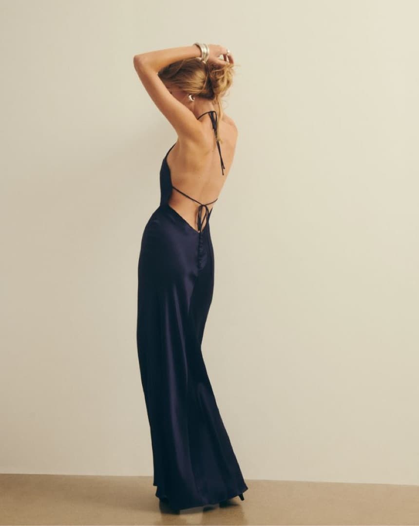 Reformation Jeany Silk Dress In Navy - Image 1