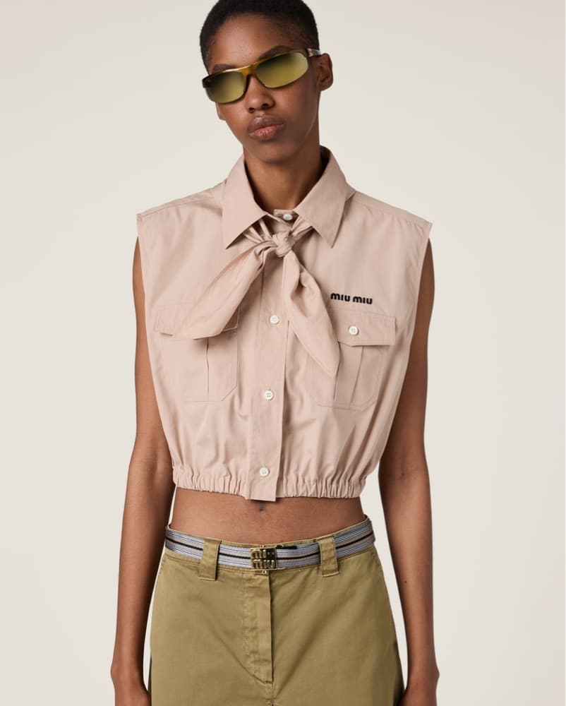 Miu Miu Crooped Poplin Top With Scarf - Image 1