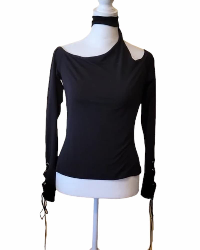 Asymmetrical Cutout Choker Long Sleeve - Image 1