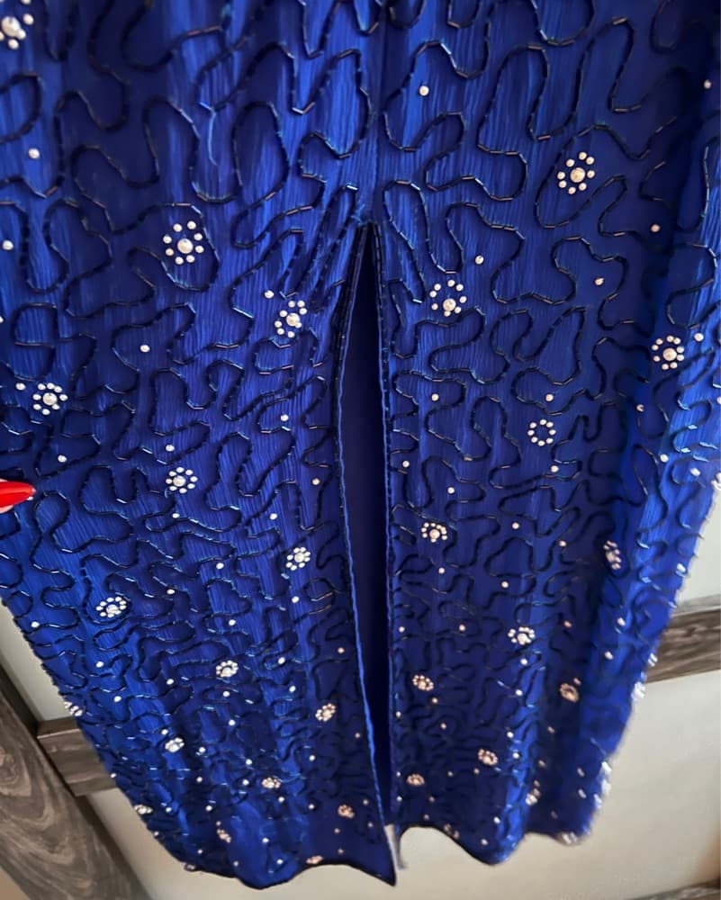 Navy Beaded Pearl Gown - Image 4