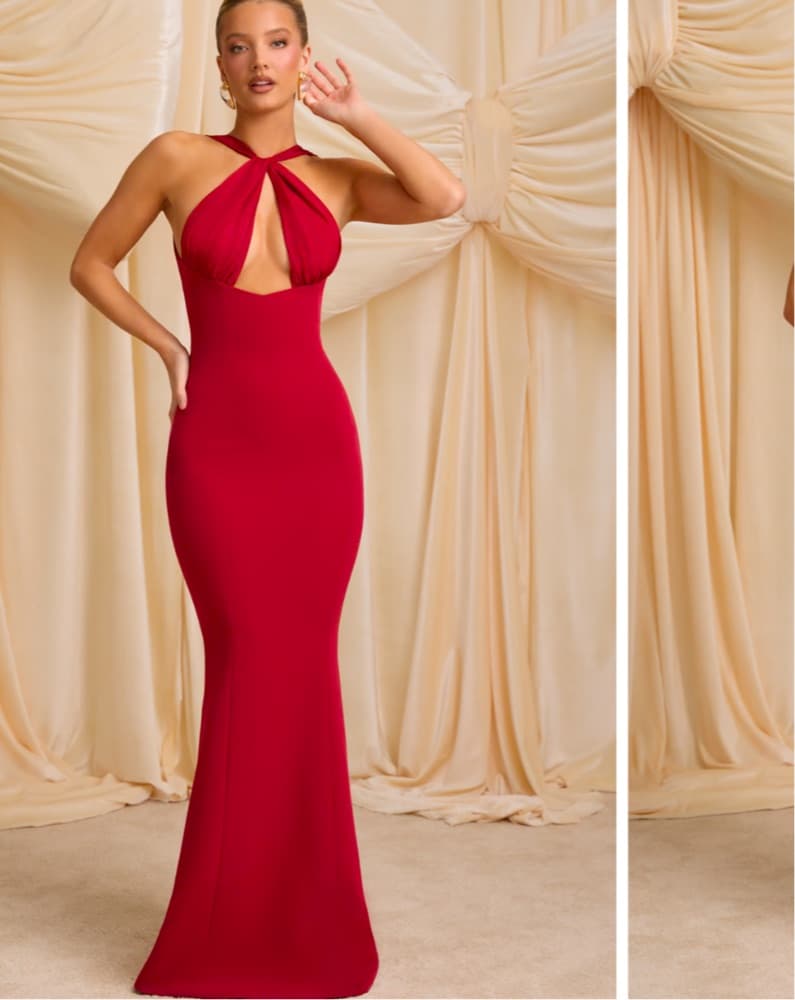 Oh Polly : Pearl-detail Halterneck Dress - Image 1