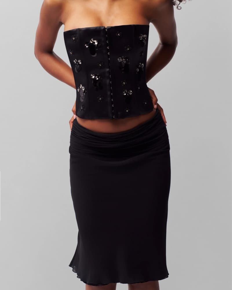 Guizio Embellished Satin Corset - Black - Image 4