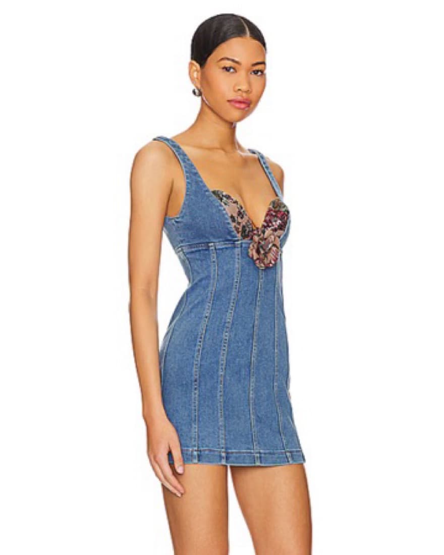 Majorelle Denim Floral Mini Dress - Image 2