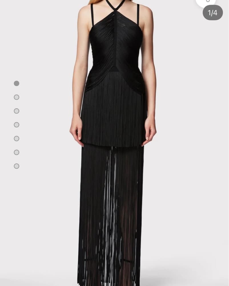 Black Herve Leger Fringe Dress - Image 1