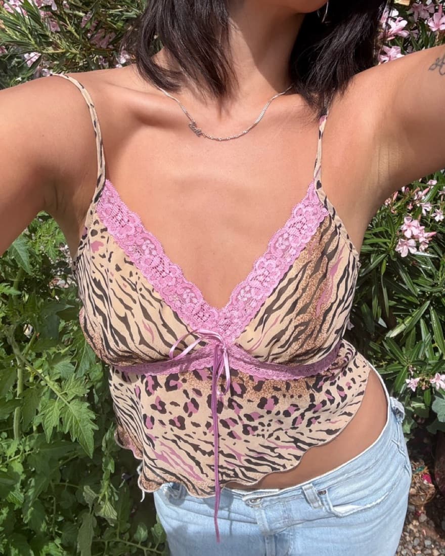Vintage Leopard Lace Trim Cami - Image 1