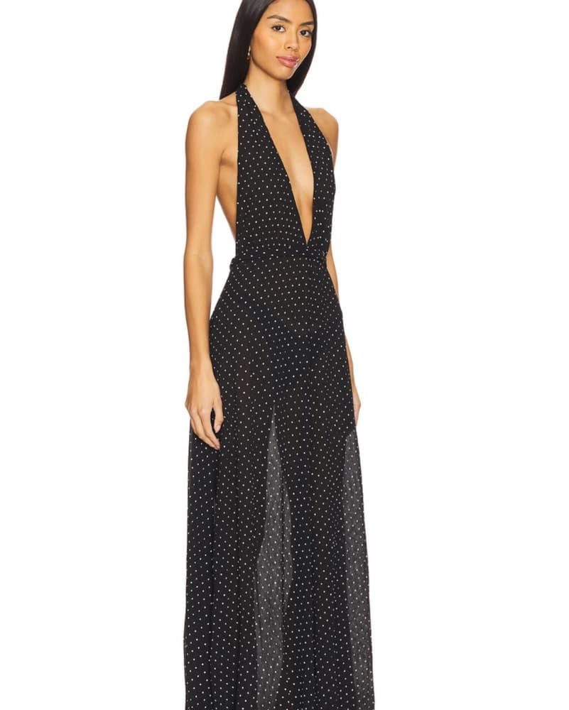 Halter Deep V Polka Dot Maxi Dress - Image 2