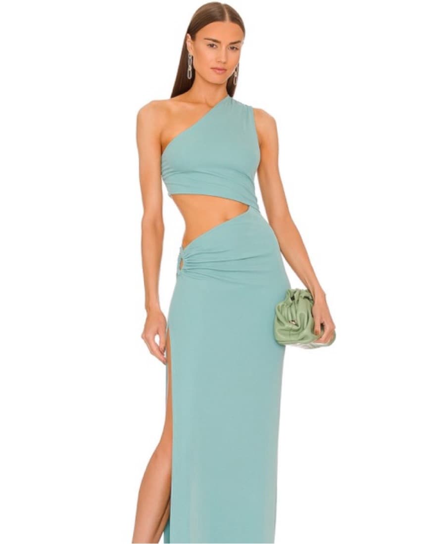 One-Shoulder Teal Dress with Cutout - Image 2