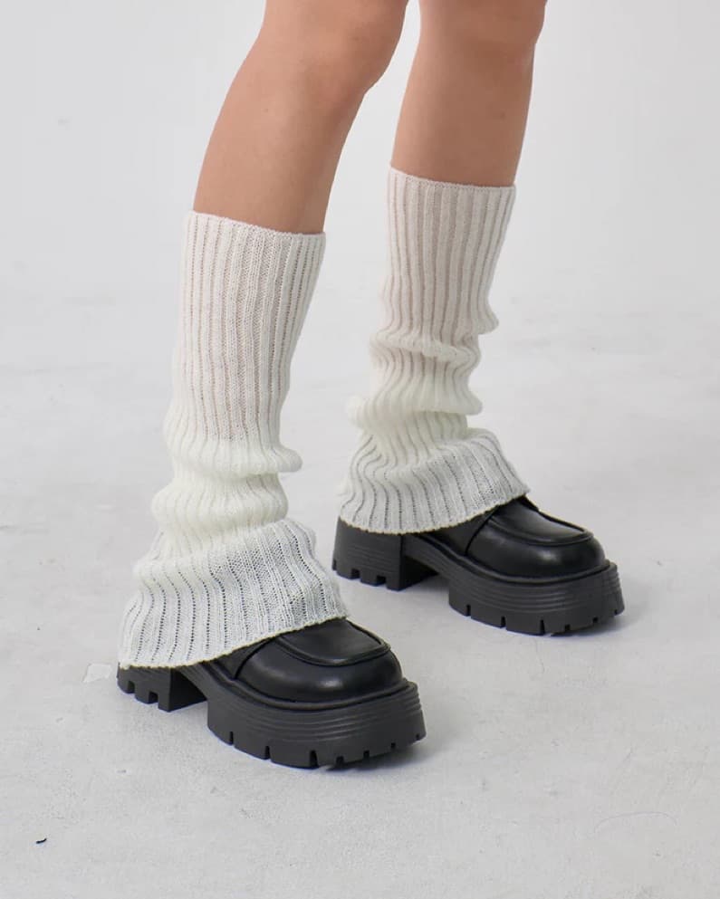 Cream white knit ribbed leg warmers  - Image 1