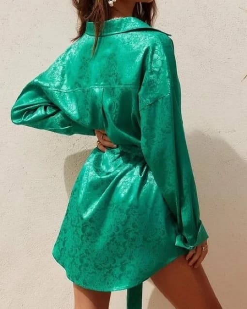 Emerald Green Mini Satin Dress - Image 3