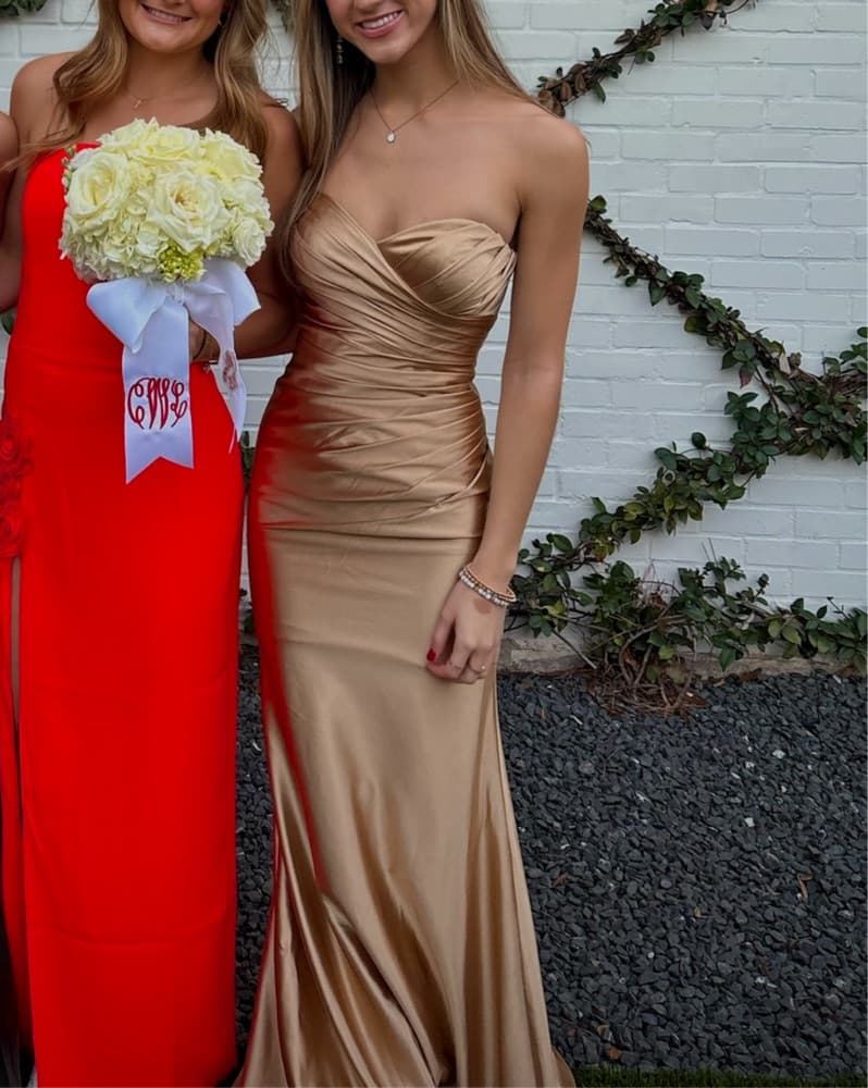 Glamorous Gold Satin Gown - Image 1