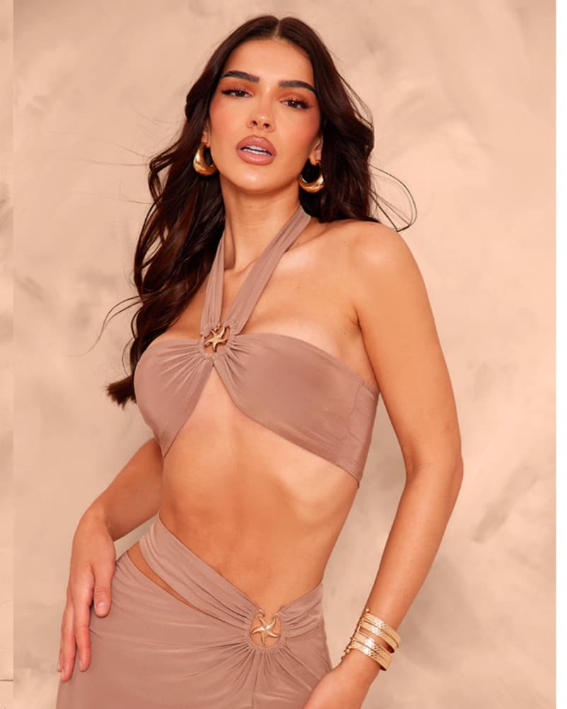 Nude Crop Top And Maxi Skirt Set - Image 2